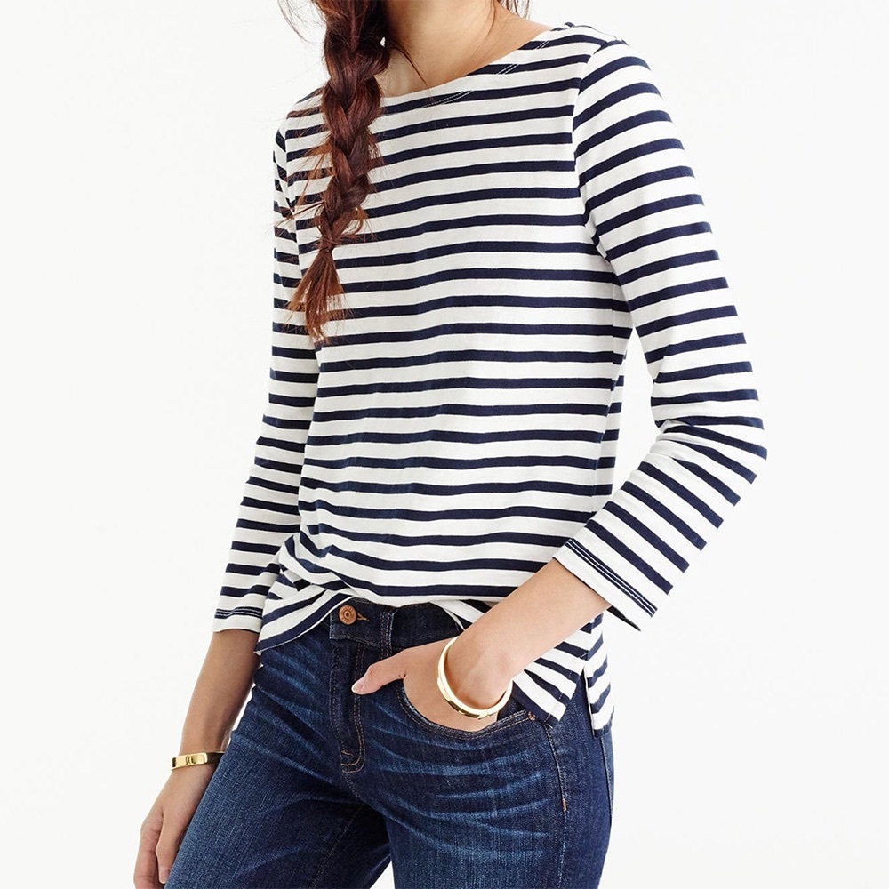 J. Crew Navy and White Striped Long Sleeve Tee